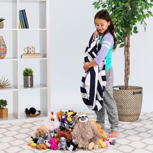 Posh Stuffable Kids Stuffed Animal Storage Bean Bag Chair Cover - Children's Toy Organizer, Medium 27" - Canvas Stripes