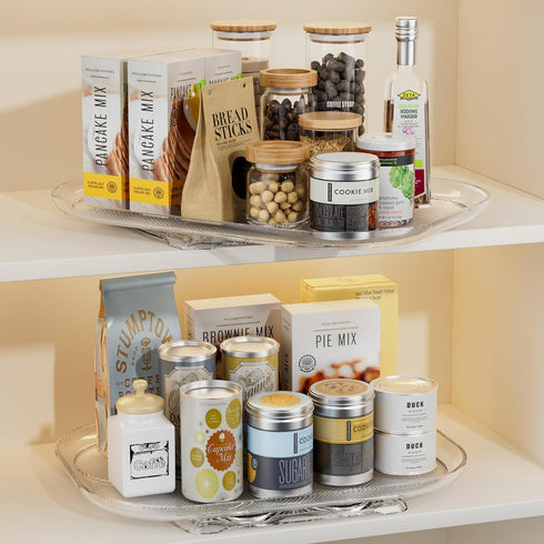 LAMU 2Pack Lazy Susan Turntable Organizer for Refrigerator, Rotating Rectangular Storage for Cabinet, Pantry, Clear