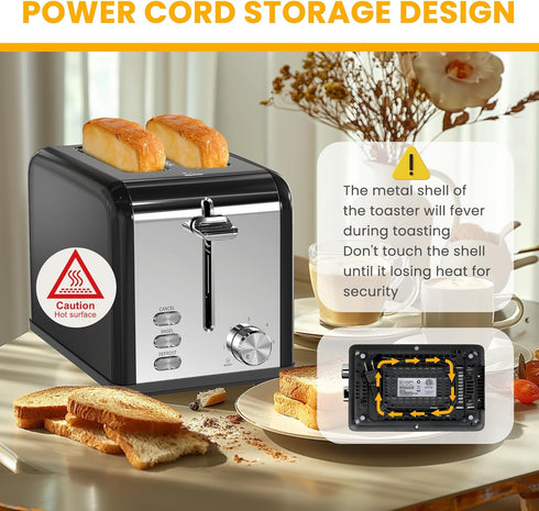 Simple Deluxe 2-Slice Toaster - Stainless Steel Toaster with 6 Browning Settings and Extra Wide Slot