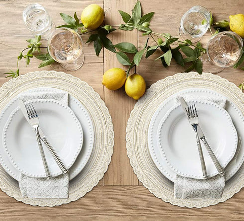 SHACOS Round Placemats Set of 6, Boho Braided Bordered Placemats 15 inch for Dining Tables, Wedding Holiday Party