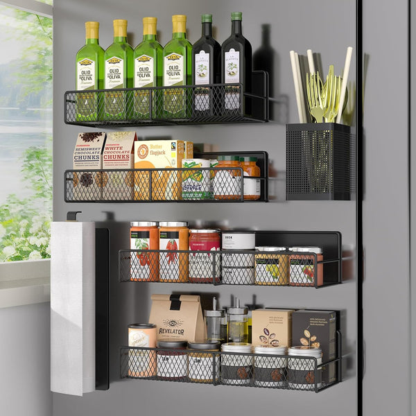Magnetic Spice Rack for Refrigerator, 6 Pack 100% Metal Strong Magnet Shelf