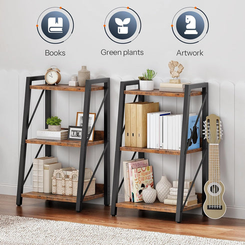 3-Tier BF303CJ01 HOOBRO Ladder Shelf, Bookshelf, Corner Bookcase, Small Bookshelf with Metal Frame, for Living Room