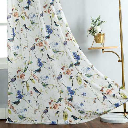 2 52 96 Inches Leeva Birds Pattern Sheer Curtains, Lightweight Rod Pocket Semi Sheer Curtain Drapes Window Decor