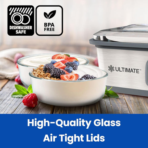 2 Pack 1-Quart (4 100% Set Ultimate Yogurt Containers - Make More Yogurt with Glass Containers Cup) - BPA Free, Durable