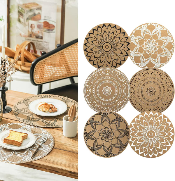 CcHhyyt Set of 6 Boho PVC Round Placemats for Dining Table Mandala Table