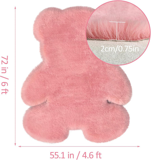 4.6x6 ft Pink Bear Soft Fluffy Large Rug, Shaggy Faux Sheepskin Fur Rug Fuzzy Shag Area Rug Cute Plush Carpet