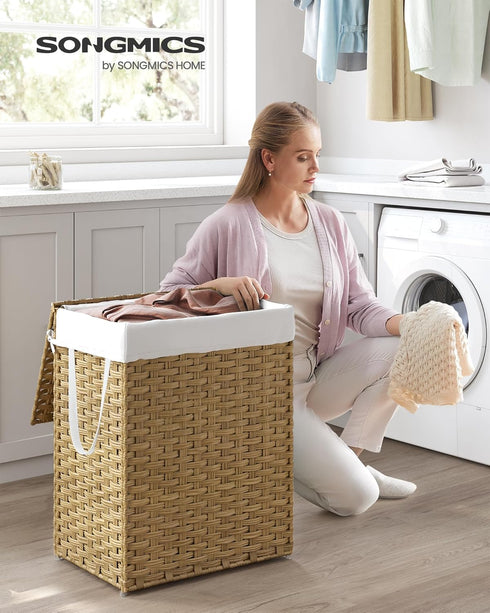 23.8 (90 ULCB51NL SONGMICS Laundry Hamper with Lid, Gallon L) Synthetic Rattan Clothes Laundry Basket with Lid