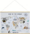 Extra Large World Map Poster for Kids Embroidered 32x24 Canvas Wall Hanging