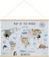 Extra Large World Map Poster for Kids Embroidered 32x24 Canvas Wall Hanging