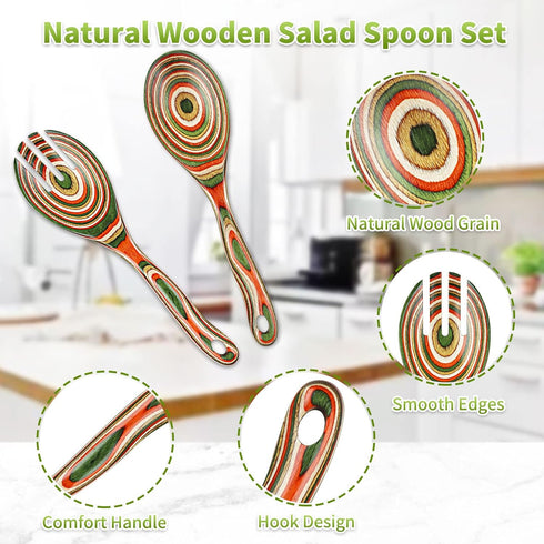 Salad Tongs, Wooden spoons, Salad Tongs for Serving, WOSPONFAN 10-inch Pakkawood Serving Utensils Set Salad Servers Set Kitchen Cooking Utensil by wosponfan