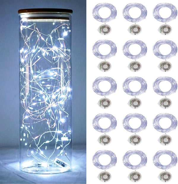 Twinkle Fairy Lights Battery Powered 20 LED on 7.2feet Silvery Copper Wire for DIY Wedding Party Decor (Cool White)