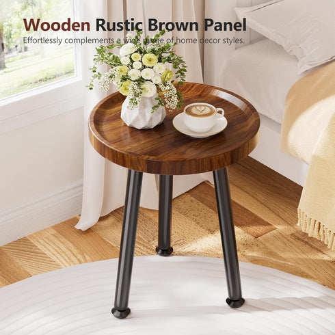 (12.5"x18") Ekisemio Plant Stand Outdoor Indoor, Mid Century Wood Side Table with Walnut Finish & Raised Edge, Modern
