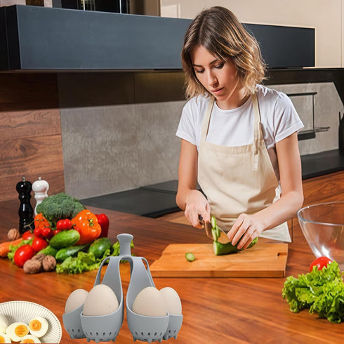 ZXiaJUMCR 6 Silicone Egg Boiler Rack, Freestanding Egg Boiler,egg boiler holder,Silicone Boiled Egg Cooker,Storage
