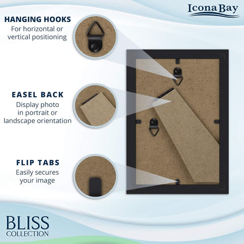 Icona Bay 4x6 Picture Frames (Black, 5 Pack), Modern Style Wood Composite Frames for Table Top or Wall Mount