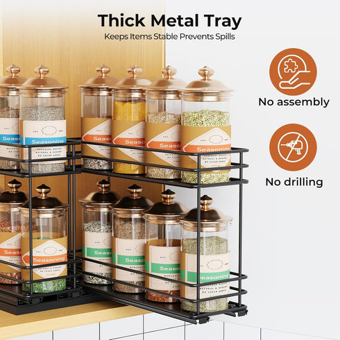 Mystozer 7.08" Wx10.43 Dx8.26 2 2 Pull Out Spice Rack Organizer for Cabinet, Slide Out Spice Racks, Easy to Install, H