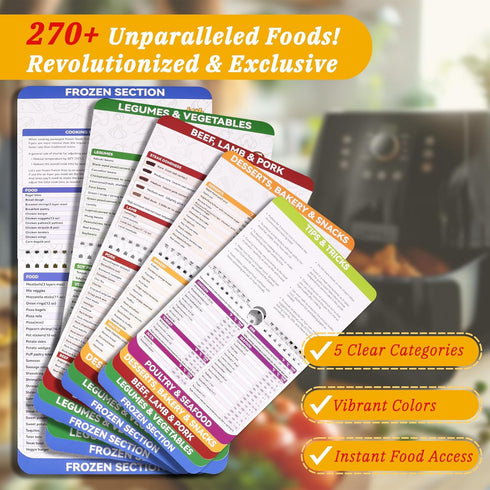 270+ Foods Air Fryer Cheat Sheet Magnets Cooking Guide Booklet For Air Fryer Accessories, Cookbooks Air Fryer Cooking Guide Flip Chart, Air Fryer Magnetic Cheat Sheet Set Air Fryer Guide For Frying