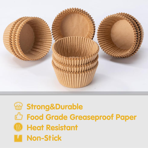 Jumbo Cupcake Liners, 300 pcs Natural Muffin Liners, Food Grade Greaseproof Paper Baking Cups for Parties.