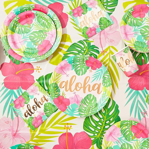 Sparkle and Bash 3 Pack Tropical Plastic Tablecloth - 54x108 Inch Hibiscus Floral Aloha Cover