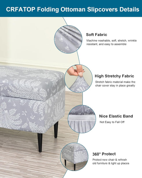 Bands,M,03 CRFATOP Printed Rectangle Ottoman Stool Cover Stretch Folding Storage Footstool Bench Slipcovers Upholstered