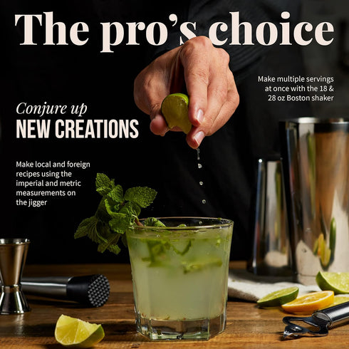 13 Set Mixology & Craft Bartender Kit - Piece Including Stainless Steel Cocktail Making with Bar Stand & Boston Shaker