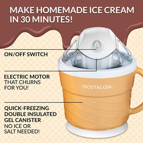 Nostalgia Electric Ice Cream Maker - 1.5 Quart Old Fashioned Soft Serve Machine for Frozen Yogurt or Gelato - Tan