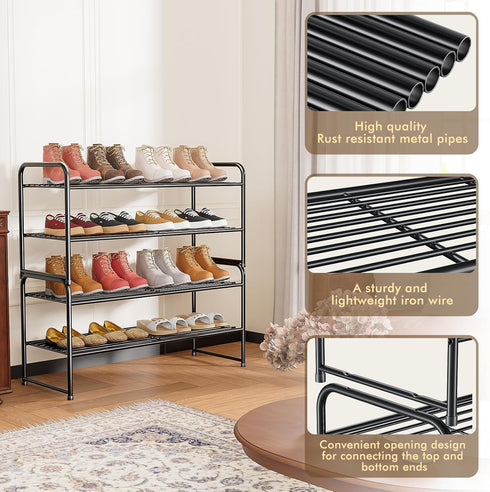 2-Tier 33" Closet SUFAUY Wide Shoe Rack, Metal Shoe Rack Organizer Heavy Duty, Stackable, Black