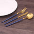 Bysta Matte Gold Silverware Set with Blue Handle, 5-Piece Stainless Steel Flatware Set for 1, Kitchen Utensil Set,