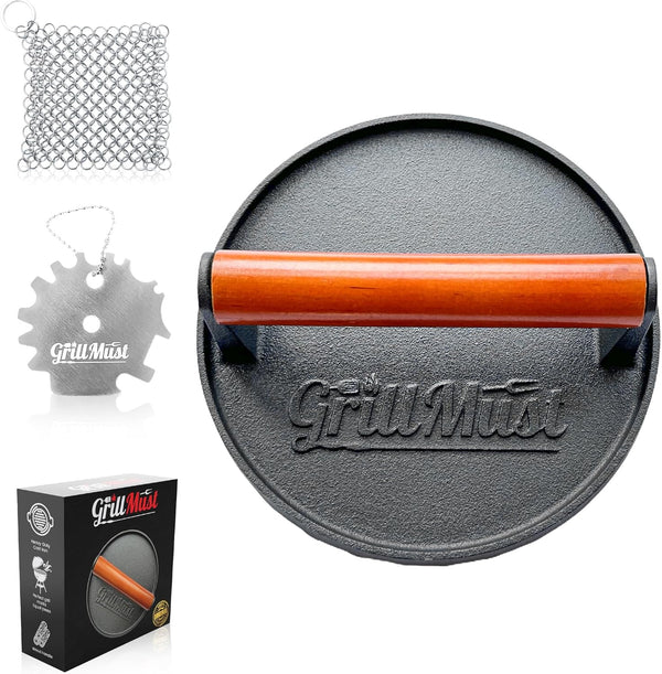 Grill Burger Press Premium Bacon Press Set: 7 Meat Press Cast Iron
