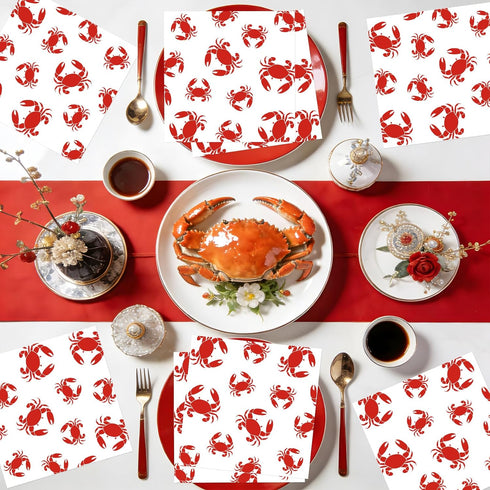50 Summer 6.5 6.5 Inches Crab Boil Party Supplies - Pcs Crab Theme Seafood Boil Napkins Disposable, Red Crabs Party