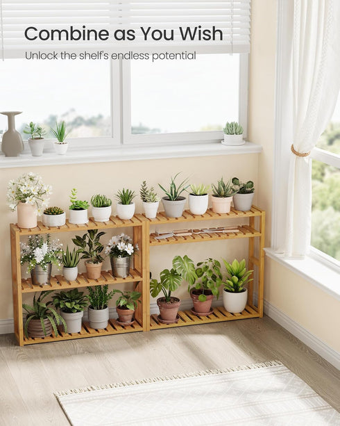 3-Tier 5.9 23.6 21.3 Inches, UBCB13Y SONGMICS Bamboo Bathroom Shelf, Adjustable Plants Rack, Wall-Mounted or Stand