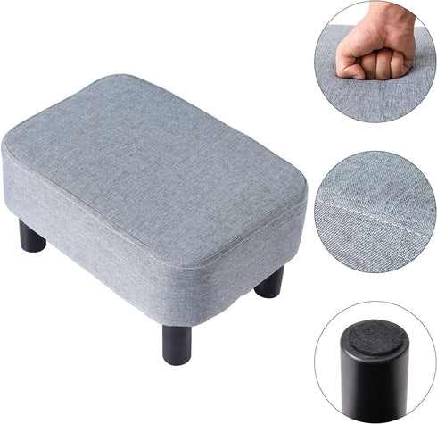 16.54" RF-BD214-D IBUYKE Small Footstool Linen Fabric Pouf Ottoman Footrest Modern Home Bedroom Rectangular Stool