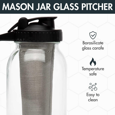 Primula Mason Jar Cold Brew Iced Coffee Maker, Stainless Steel Filter, 2-Quart, Black, Dishwasher Safe