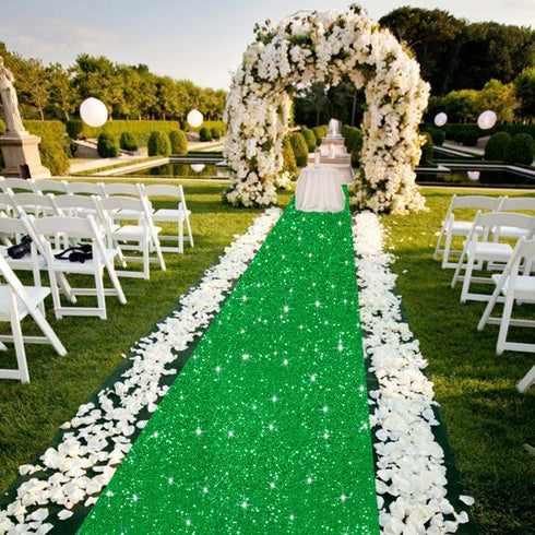 Glitter Aisle Runner Green Carpet Runner, 2FTx15FT Sequins Aisle Rug for Wedding, Party Event