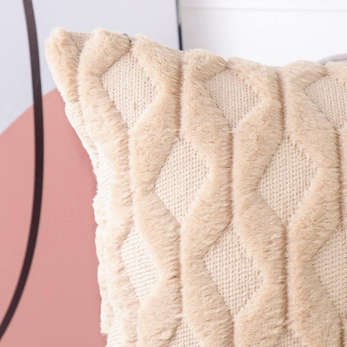MADIZZ Set of 2 Soft Plush Short Wool Velvet Decorative Throw Pillow Covers 16x16 inch, Khaki Square Luxury Style