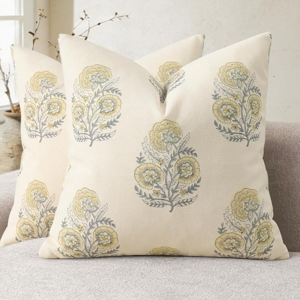 YCOLL Vintage Floral Print Pillow Covers 20x20 Set of 2 Patterned Accent