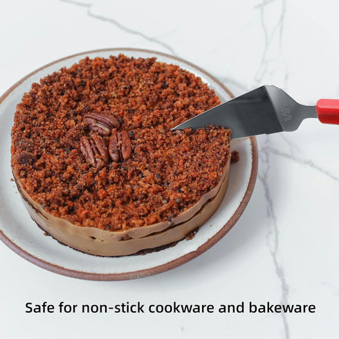 Professional Stainless Steel Pie Spatula Server, 2-Pack Red Cake Cutter & Pizza Dessert Serving Knife Set