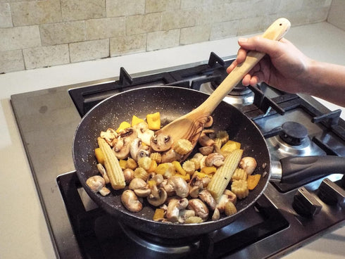Olive Wood Spoon & Curved Spatula Set of 2 Pieces, 12 Inch Wooden Utensils for Everyday Cooking