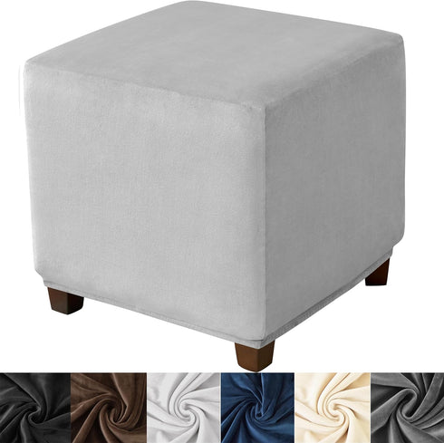HFCNMY Ottoman Cover Square,Stretch Velvet Square Thick Slipcover Washable Storage Foot Stool with