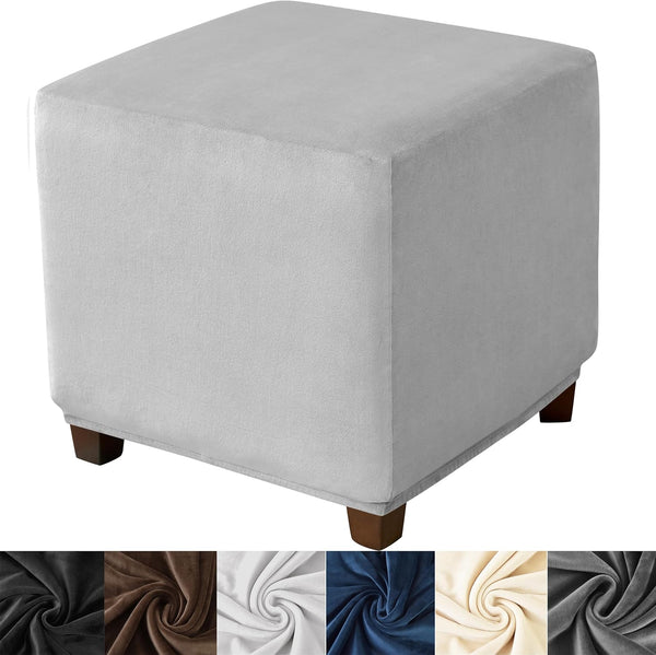 HFCNMY Ottoman Cover Square,Stretch Velvet Square Thick Slipcover Washable Storage Foot Stool with