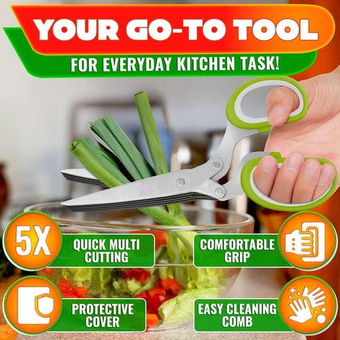5 5x Herb Scissors with Blades and Cover Stainless Steel Herb Cutter with Ergonomic Handle and Cleaning Brush