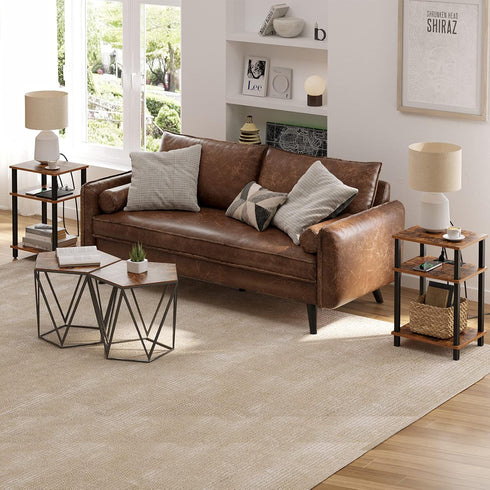 3-Tier TB01BB042 TUTOTAK End Table with Charging Station, Side Table with USB Ports and Outlets, Nightstand, Storage