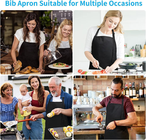 Adjustable Bib Apron, Waterproof, with 2 Pockets, Neck Strap and Extra Long Tie, Cooking Kitchen Aprons for Unisex