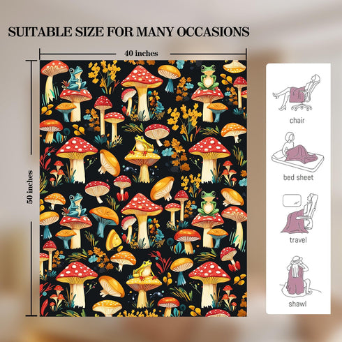 Knerova Cozy 50"X40" Mushroom Blanket Mushroom Decor Animal Throw Super Soft Plush Flannel Fleece Blanket Gift for Kids