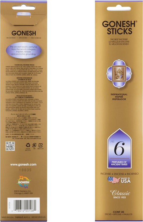 Gonesh Classic Collection #6 Incense, 4 Pack, 4 Piece, Gold