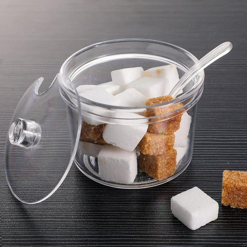 Patelai Sugar Bowl Set (4 Pieces) - Acrylic Clear Sugar Bowl with Lid and Salt Spoon for Spices and Condiments