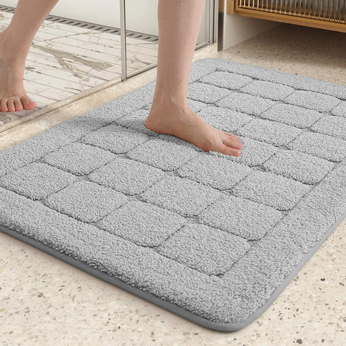 Color&Geometry Gray Bathroom Rugs, Non Slip Washable 17"x30" Luxury Absorbent Bath Mats for Bathroom