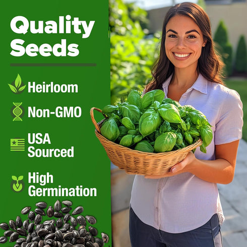 Pack 1,750+ HOME GROWN Non GMO Genovese Basil Seeds High Germination Heirloom Seeds (Ocimum basilicum) Herb Seeds