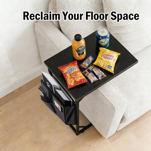 C Shaped End Table for Couch, Small Side Table for Living Room & Bedroom, Slide Under Sofa Table for Laptop, Coffee