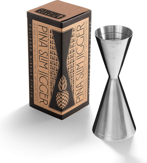 Piña Barware Slim Stainless Steel Commercial 2oz. / 1oz. Slim Style Measuring Jigger Bar Tool (Polished Finish)