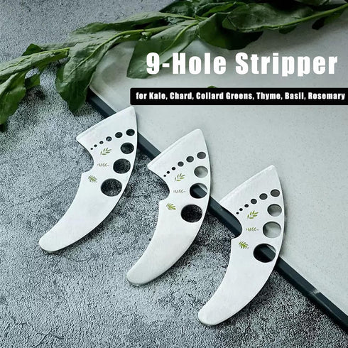 9 (1Pcs) Herb Stripper Holes, Stainless Steel Kitchen Herb Stripping Tool Loose Leaf Kale Razor Metal Leaf Pealer